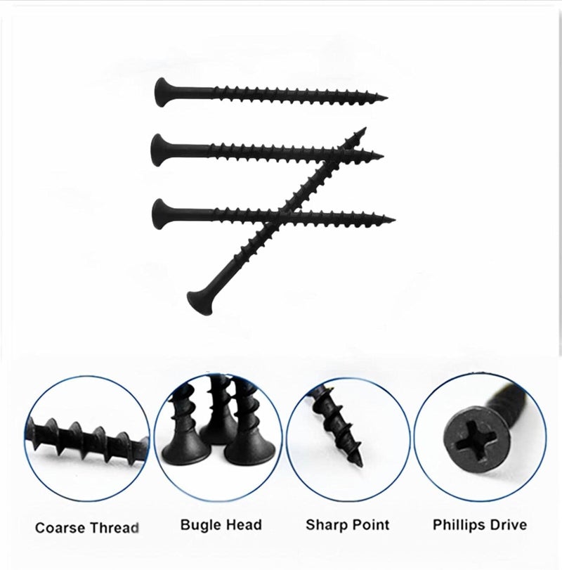 zcfochi Screws #8 x 3 Drywall Screws 120PCS Coarse Thread Sheetrock Wood Screws with Phillips Drive,1 LBS Flat Truss Head Self Tapping Screws Black Phosphate Coated Stainless Fast Self Tapping - Image 5